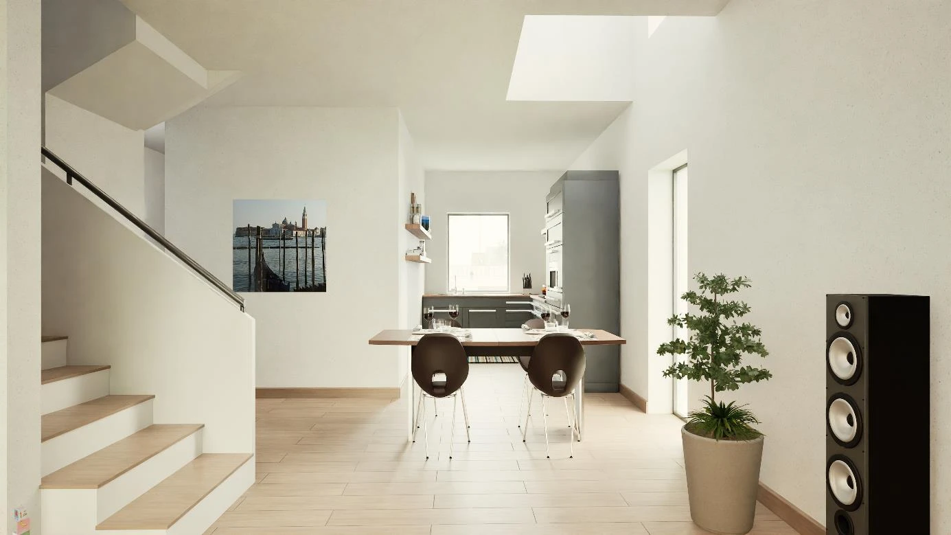 Galerie vom Erdgeschoss aus mit Blick nach oben, Visualisierung