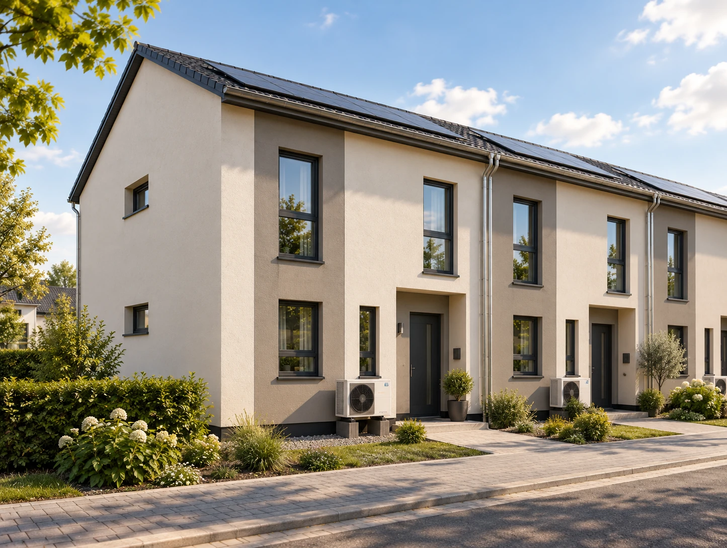Architekturvisualisierung mit näherem Blick auf die geplanten Stadthäuser am Kümmelsberg